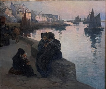 Fernand Marie-Eugene Legout-Gerard (French, 1856-1924) Harbor Scene with Women and Children